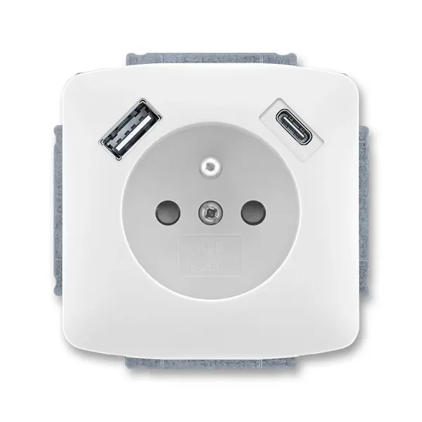 ABB 5569A-A32357 B Tango® Zásuvka jednonásobná s ochranným kolíkem, s clonkami, s USB napájením (USB-A,USB-C), bílá