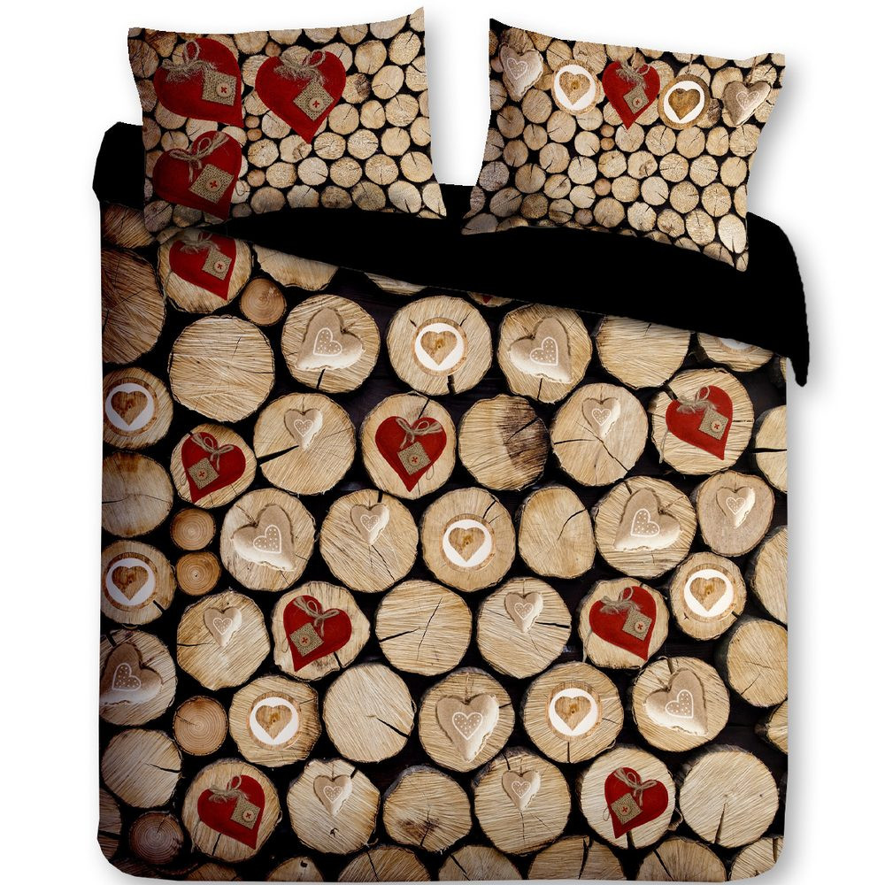 Gipetex Natural Dream 3D italské povlečení 100% bavlna Catasta Tronchi - Polena&srdce - 140x220 / 70x90 cm