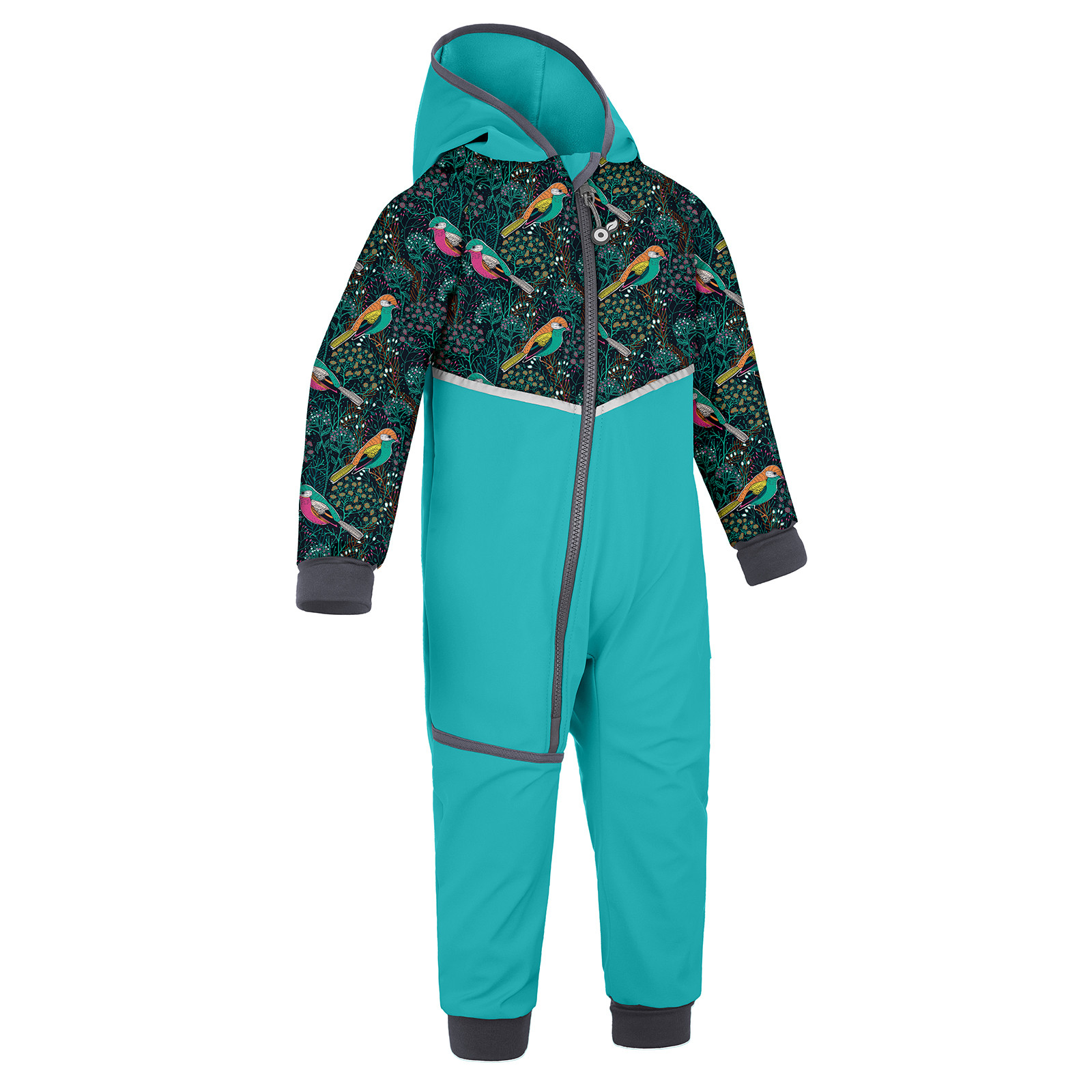 Unuo Unuo, Batolecí softshellová kombinéza s fleecem Mini, Sv. Smaragdová, Ptáček Velikost: 86/92 8596227103591