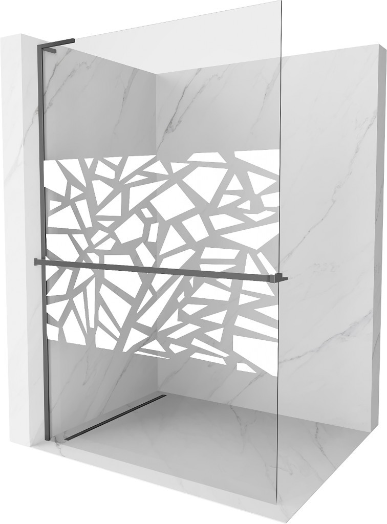 MEXEN/S Kioto+ L Sprchová zástěna WALK-IN s poličkou a držákem ručníků 100 x 200 cm, bílý vzor, grafit metal 800-100-123-95-85