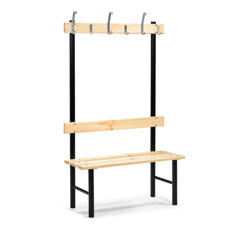 Šatní lavice s věšákem STADIUM, 6 háčků, 1000 mm, borovice