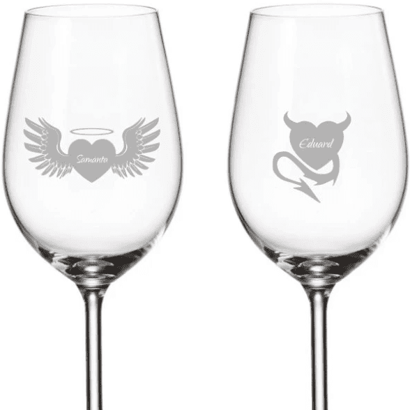 Dekorant Sklenice na bílé víno ANDĚL A ĎÁBEL