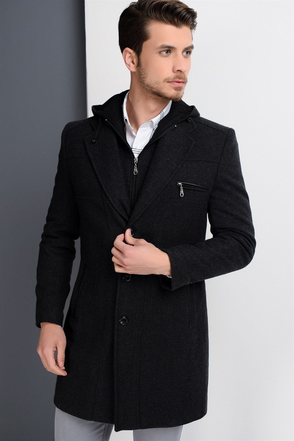 PLT8354 DEWBERRY SLIM-FIT COAT-PATTERNED ANTHRACITE - 1