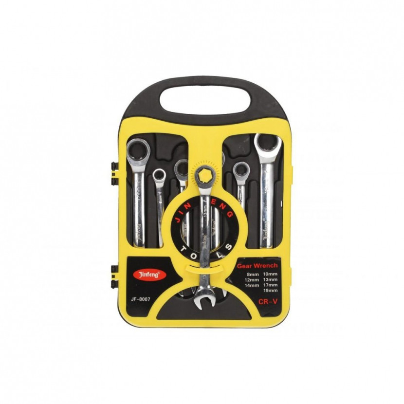 Sada 7 očkoplochých ráčnových klíčů - stříbrná-černá