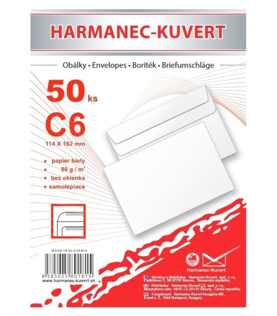 Harmanec-Kuvert Samolepicí obálky C6 - 50 ks