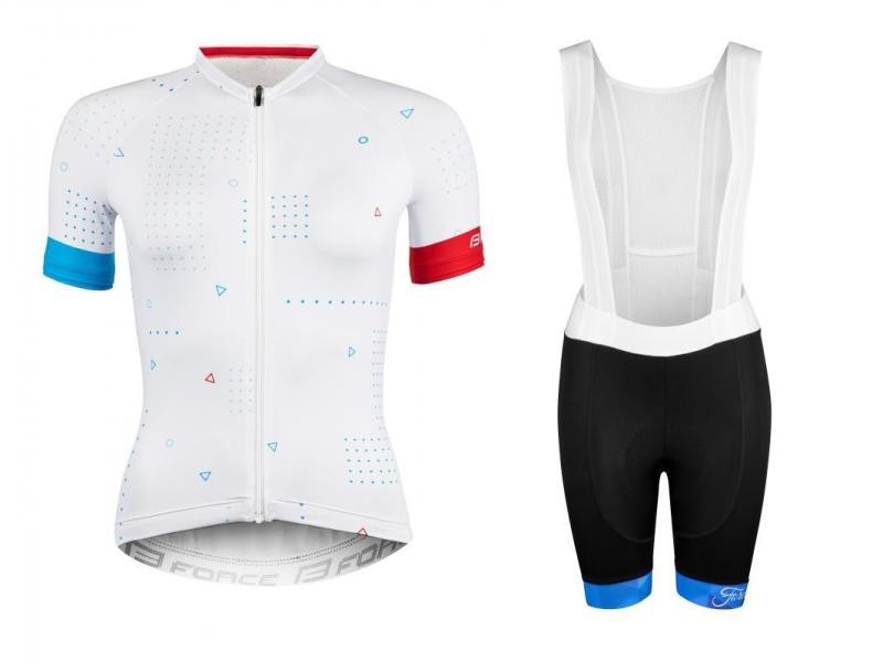 Force GAME bílý dámský cyklodres + Force GEM LADY černo-modré cyklokraťasy