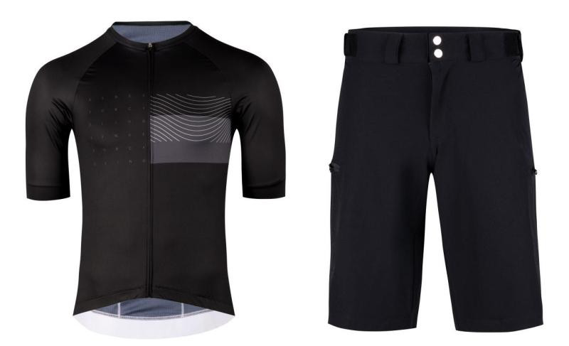 Force SWAY černý cyklodres - kr. rukáv + Force MOUNT MTB černé cyklokraťasy bez vložky