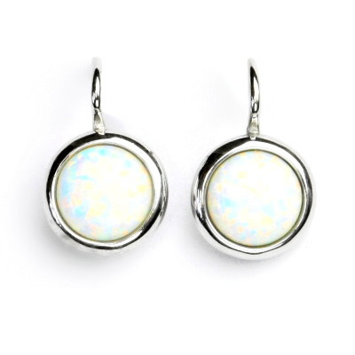 Stříbrné náušnice, syntetický bílý opál, náušnice s opálem, NK 1503