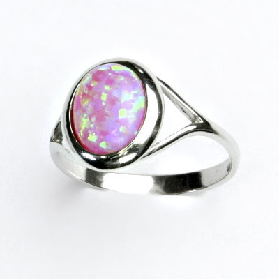Stříbrný prstýnek, růžový syntetický opál, prstýnek s opálem, T 1453