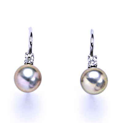 Náušnice stříbrné s přírodní šedorůžovou perlou a čirým zirkonem, NK 1243 pp