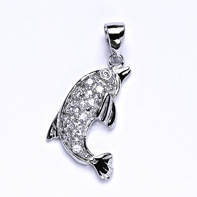 Přívěsek stříbrný, syntetický čirý zirkon, ryba, rybička, váha 2,36 g