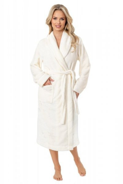 Ciepły, długi szlafrok damski - 103 ecru M/L