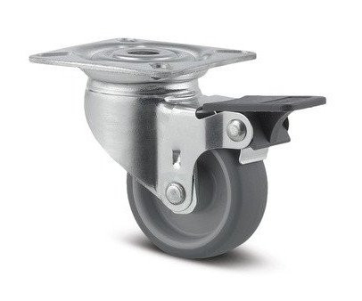 Kolečko přístrojové otočné 50mm plotýnka, brzda