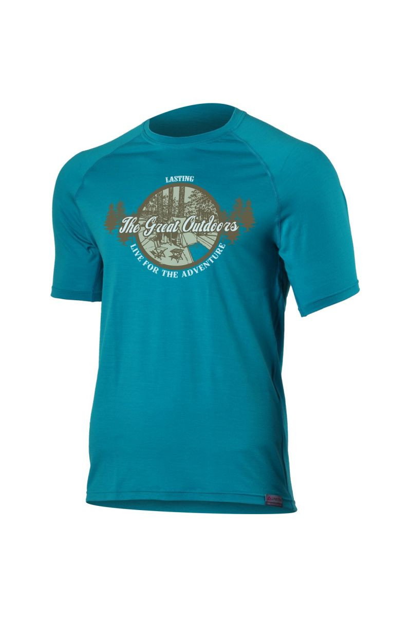 Lasting pánské merino triko s tiskem LUCAS modré Velikost: L