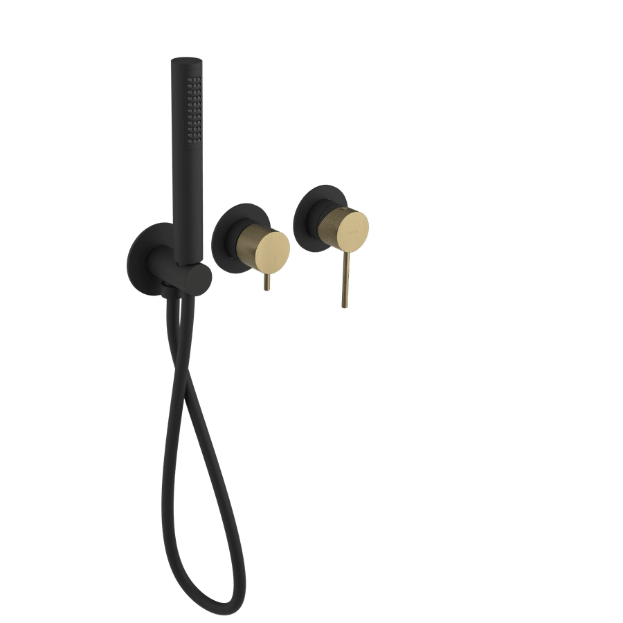 SAPHO ULTRASAN podomítková sprchová/vanová baterie s ruční sprchou, 2 výstupy, černá mat/zlato mat UT045VBG