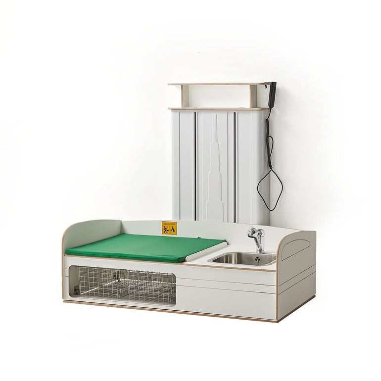 Přebalovací pult NEIL, výškově nastavitelný, závěsný, 1400 mm, s umyvadlem vpravo