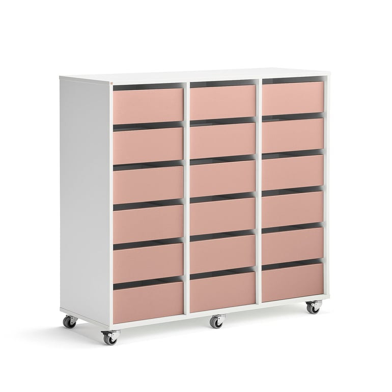 Skříňka CASPER, 18 zásuvek, bílá, tmavě růžová
