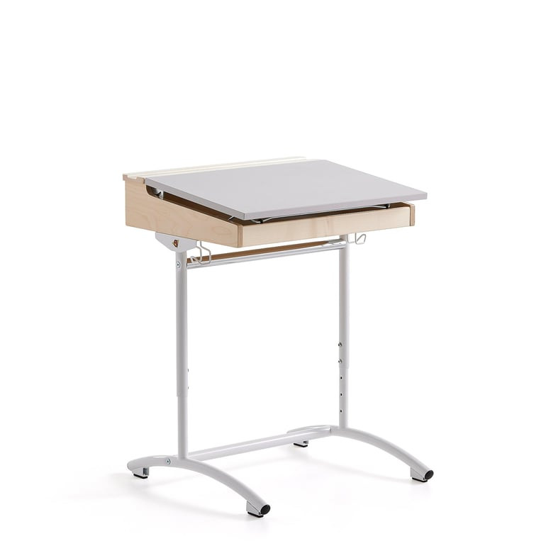 Školní lavice ACCESS, 650x550 mm, nastavitelná výška, HPL, bílá/šedá