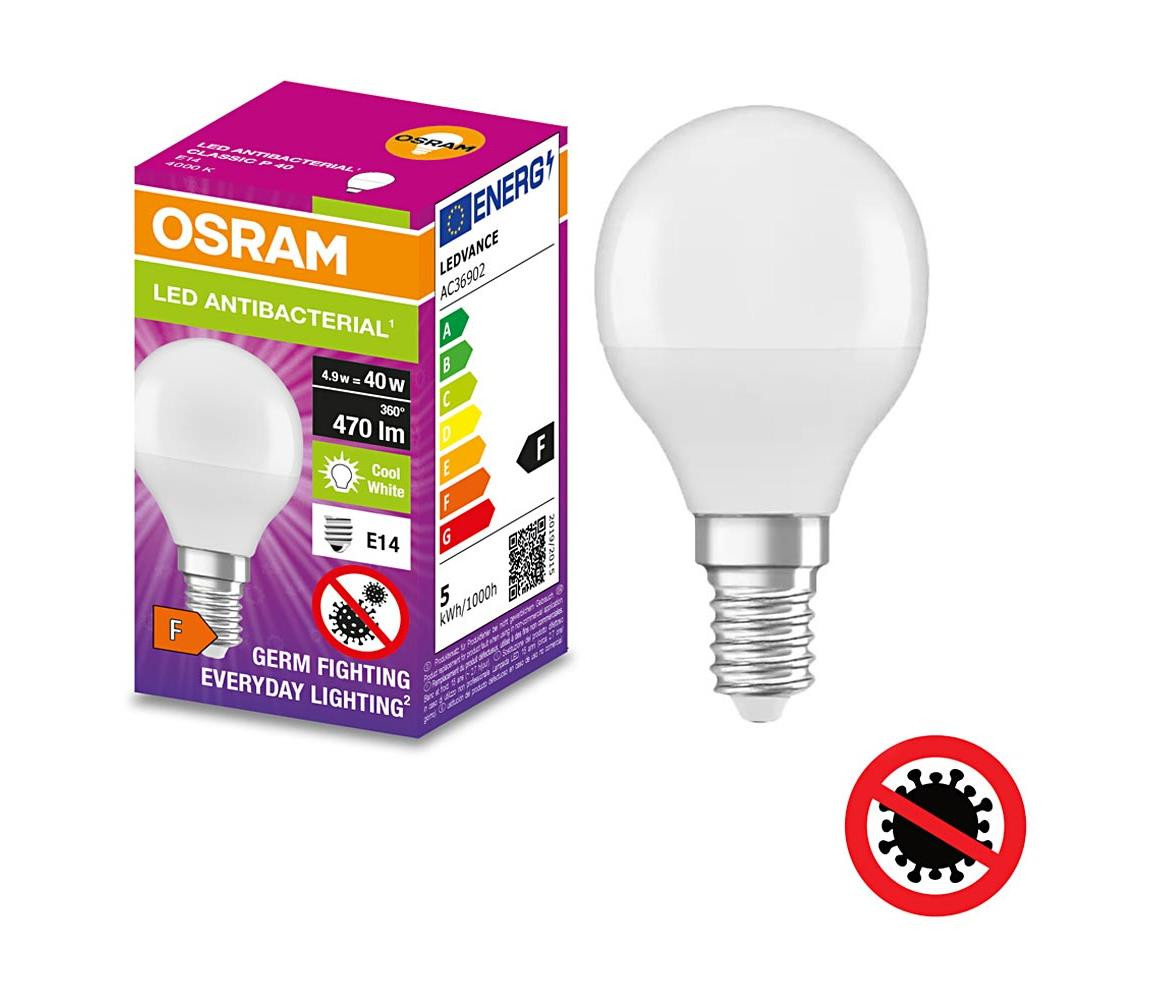 Osram LED Antibakteriální žárovka P40 E14/4,9W/230V 4000K - Osram