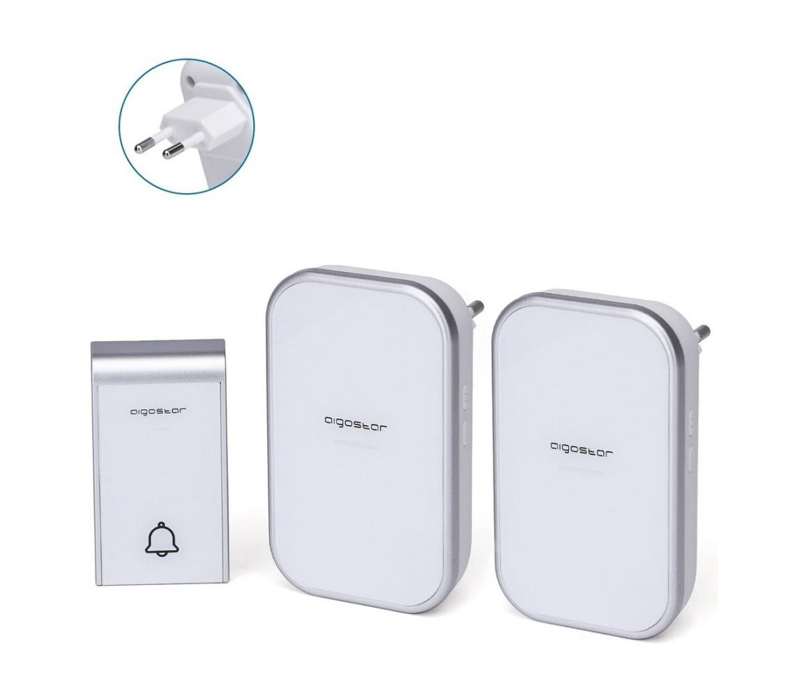 B.V.  - SADA 2x Bezdrátový zvonek do zásuvky 230V IP44 bílá