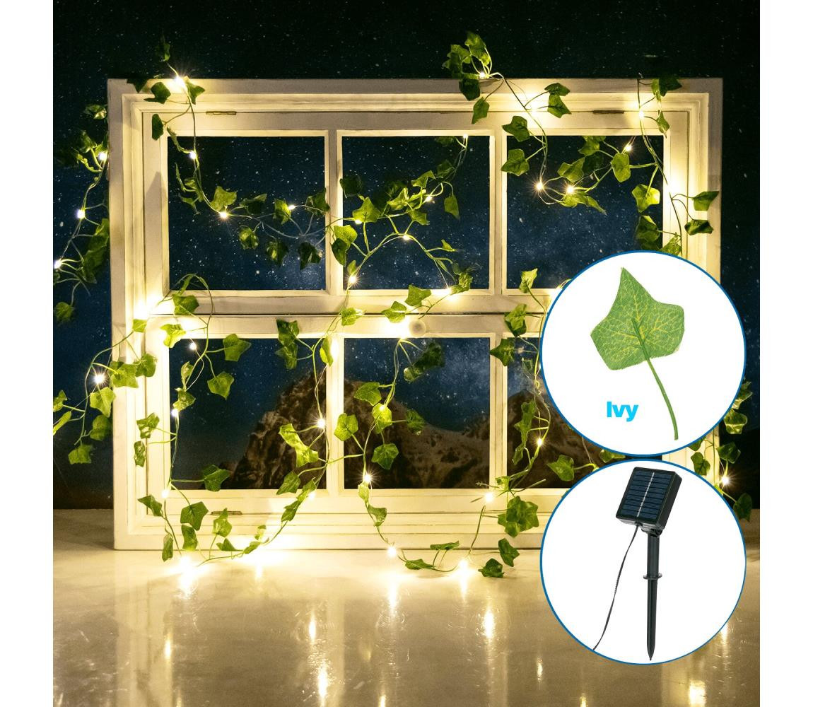 B.V.  - LED Solární řetěz 100xLED/12m IP65 teplá bílá listy