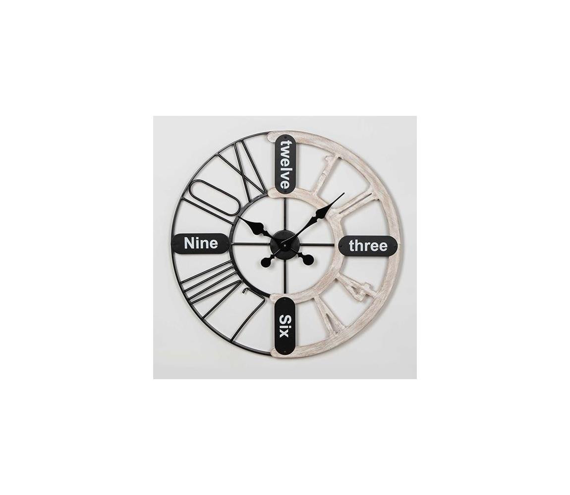 Eurolamp Nástěnné hodiny 1xAA pr. 60 cm černá/bílán patina