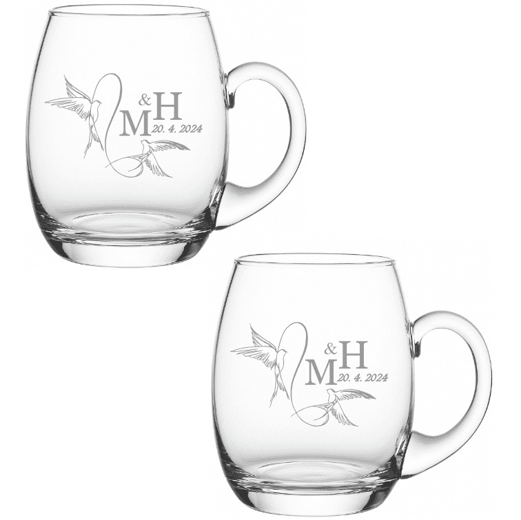 Dekorant Svatební ručně foukané půllitry HOLUBICE 2KS