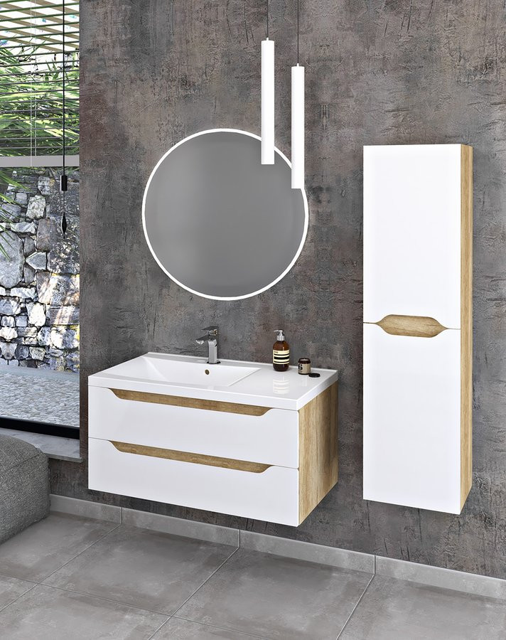 Sapho Koupelnový set WAVE 90, levá, bílá/dub alabama