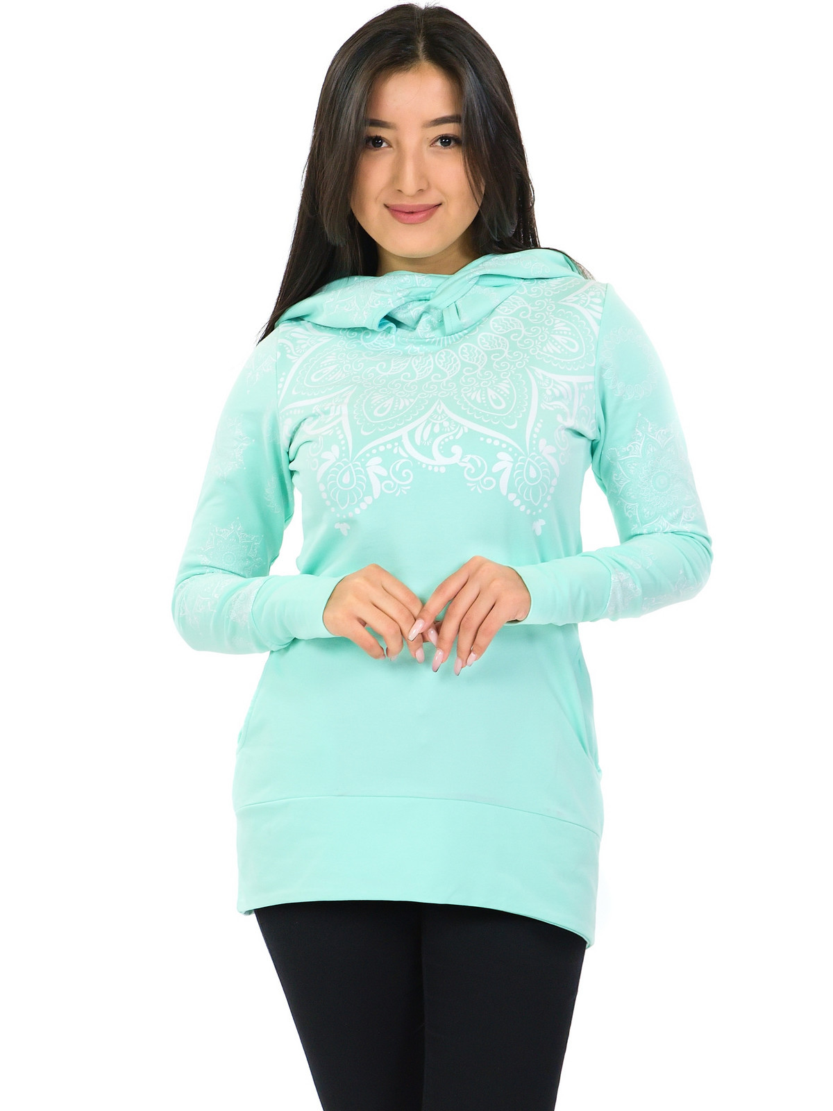 Himalife Mikina Moana s maxi kapucí - světle tyrkysová s bílou Velikost: L
