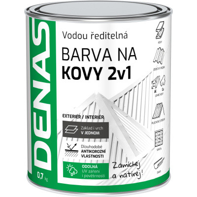 DENAS BARVA NA KOVY 2v1 antikorozní rychleschnoucí barva, 0100 bílá, 700 g