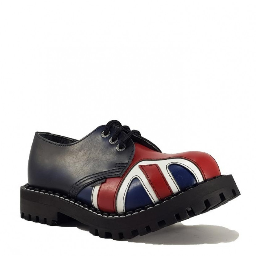 Boty Steel 3-dírkové Britská vlajka - modré stírané, 38