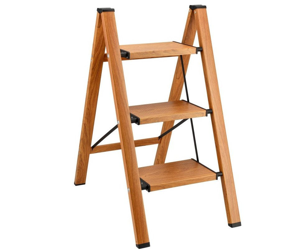 Stalco Perfekt Slim jednostranné Al/dřevodekor schůdky bez madla