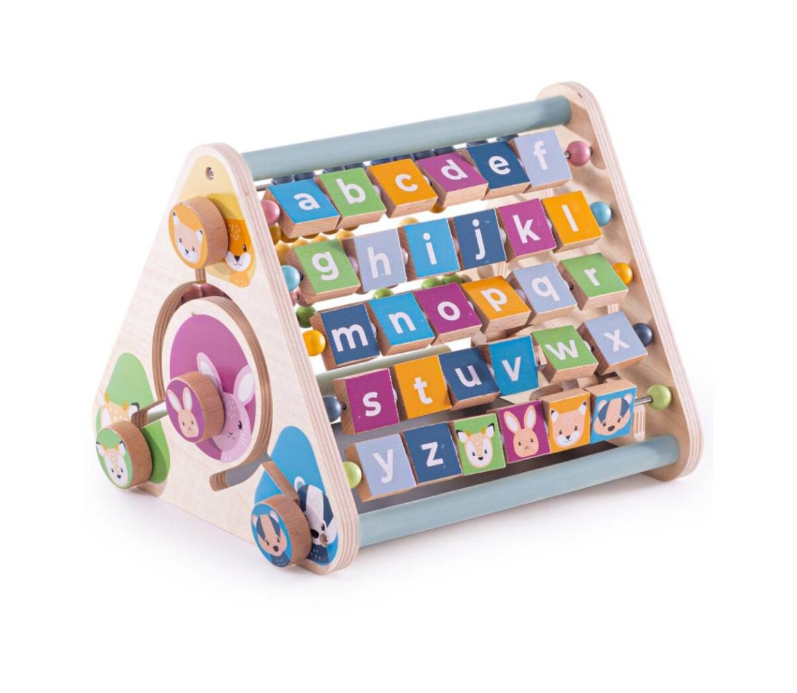Bigjigs Toys trojboký aktivní hranol počty a abeceda se zvířátky
