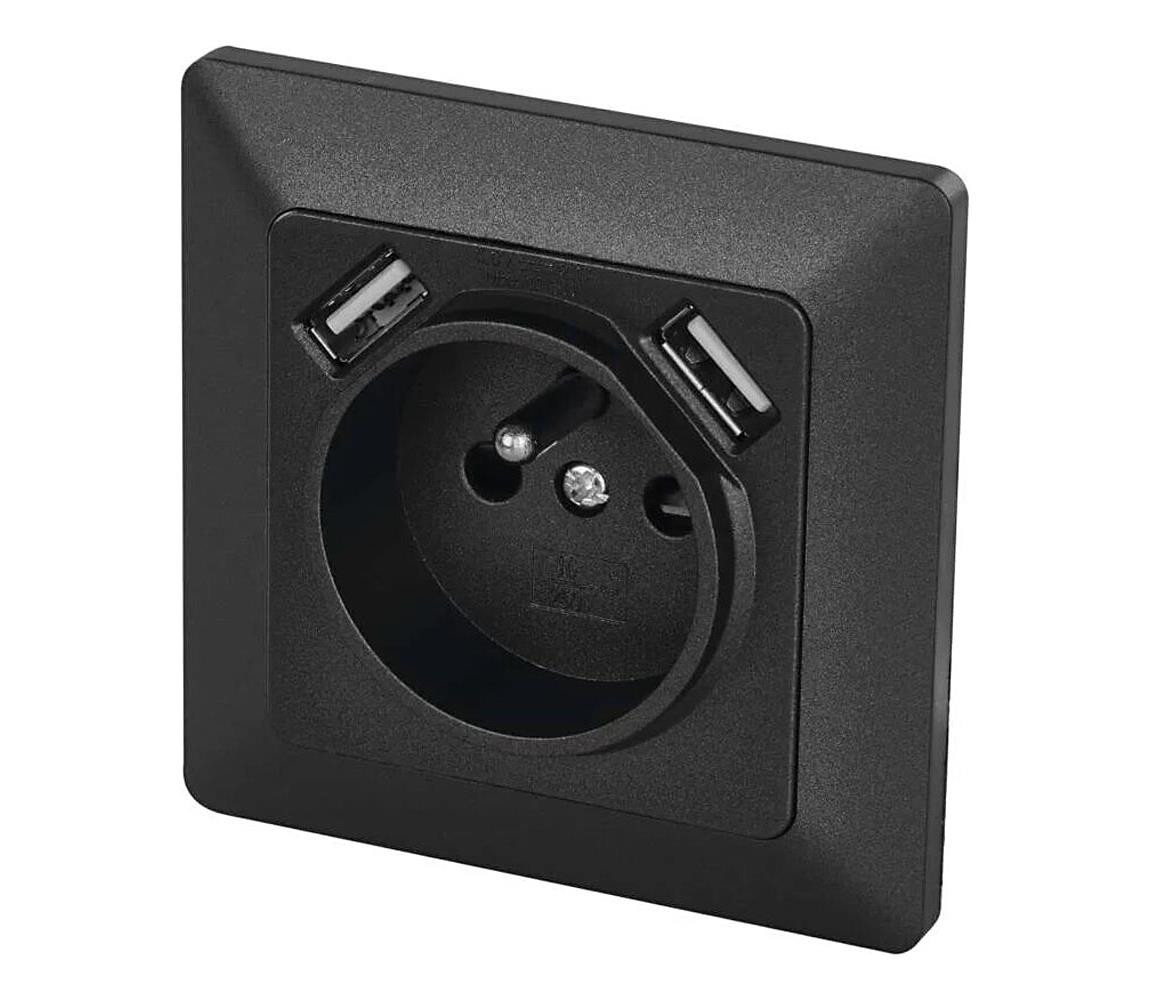 Zásuvka domovní s USB 250V/16A antracit