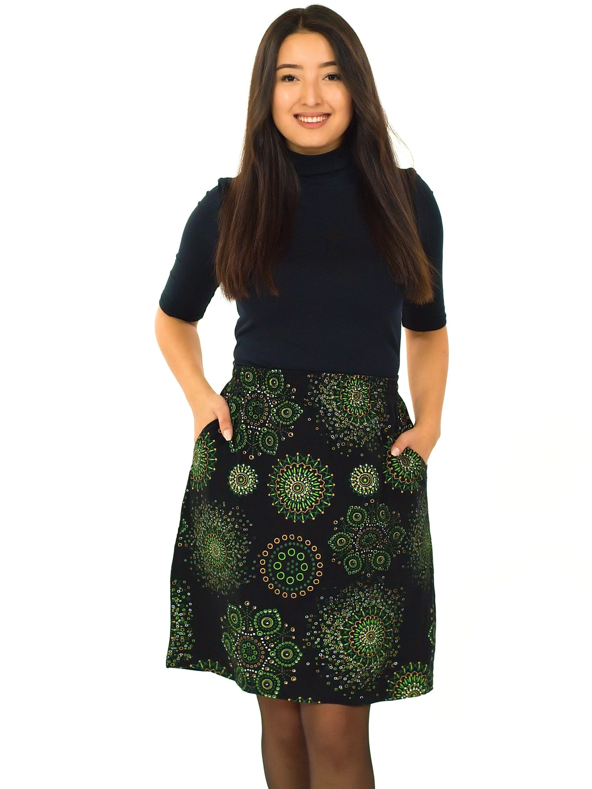 Himalife Sukně Indira - černá se zelenou Velikost: S/M