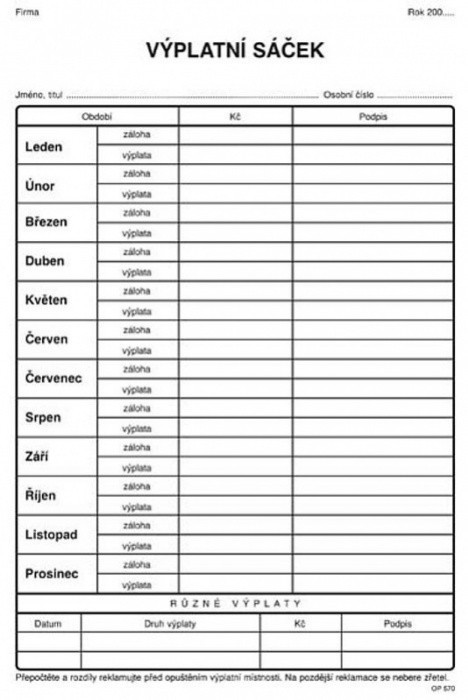 Optys Výplatní sáček - OP 1570