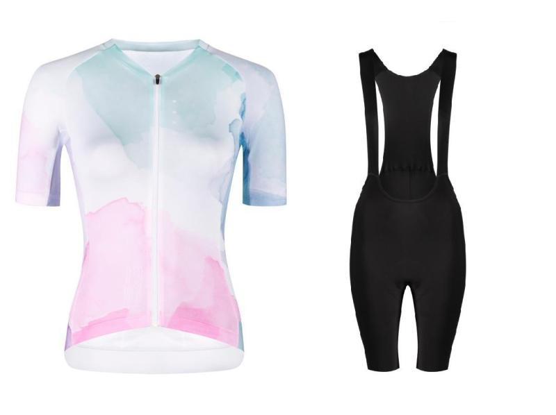 Force SPLASH LADY růžovo-modrý dámský dres + Force ACTION LADY černé cyklokraťasy