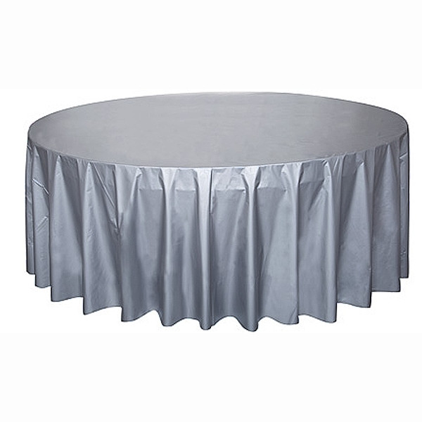 UBRUS z jemného plastu 210 cm kulatý stříbrný