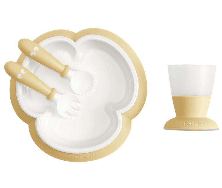 BABYBJÖRN Set jídelní dětský 4 dílný pudrově žlutý