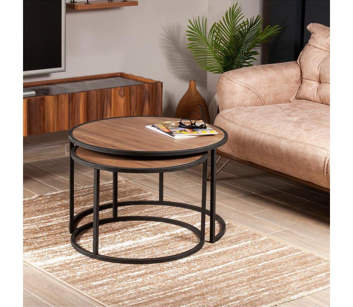 SADA 2x Odkládací stolek TAMBUR černá/hnědá