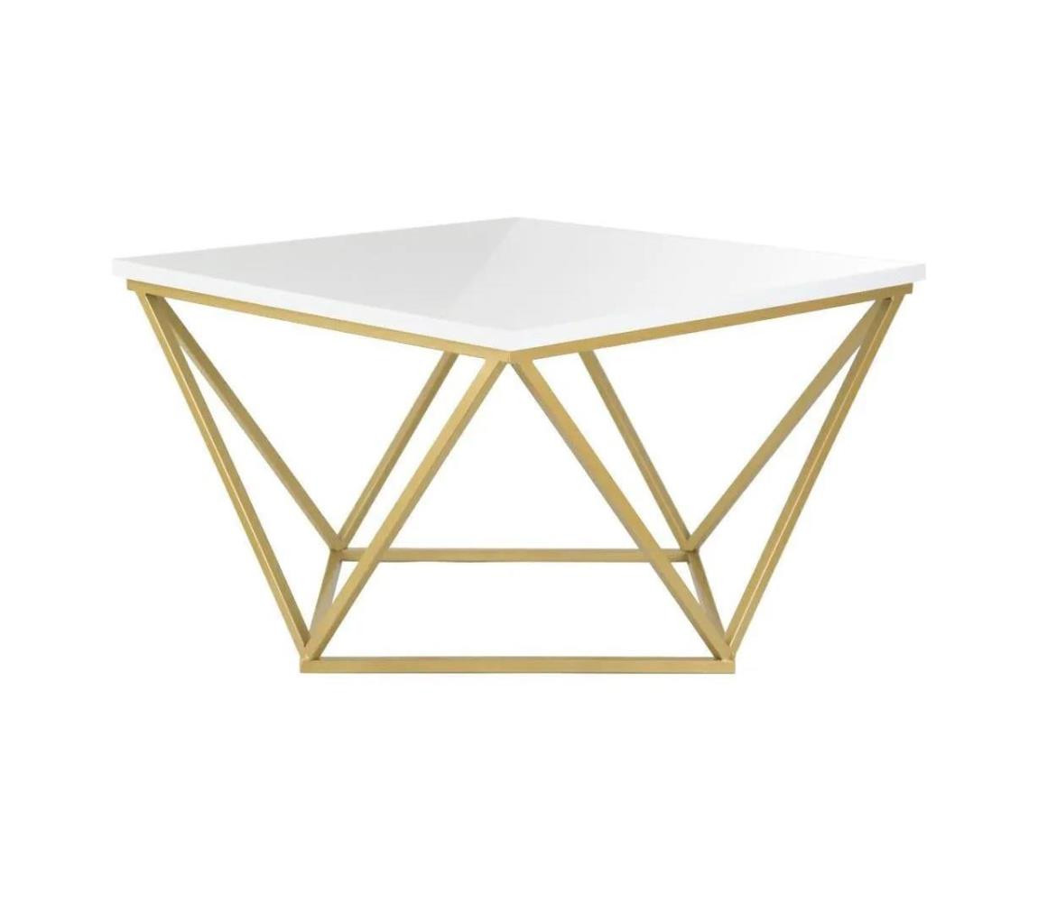 HowHomely Konferenční stolek CURVED 62x62 cm mosaz/bílá