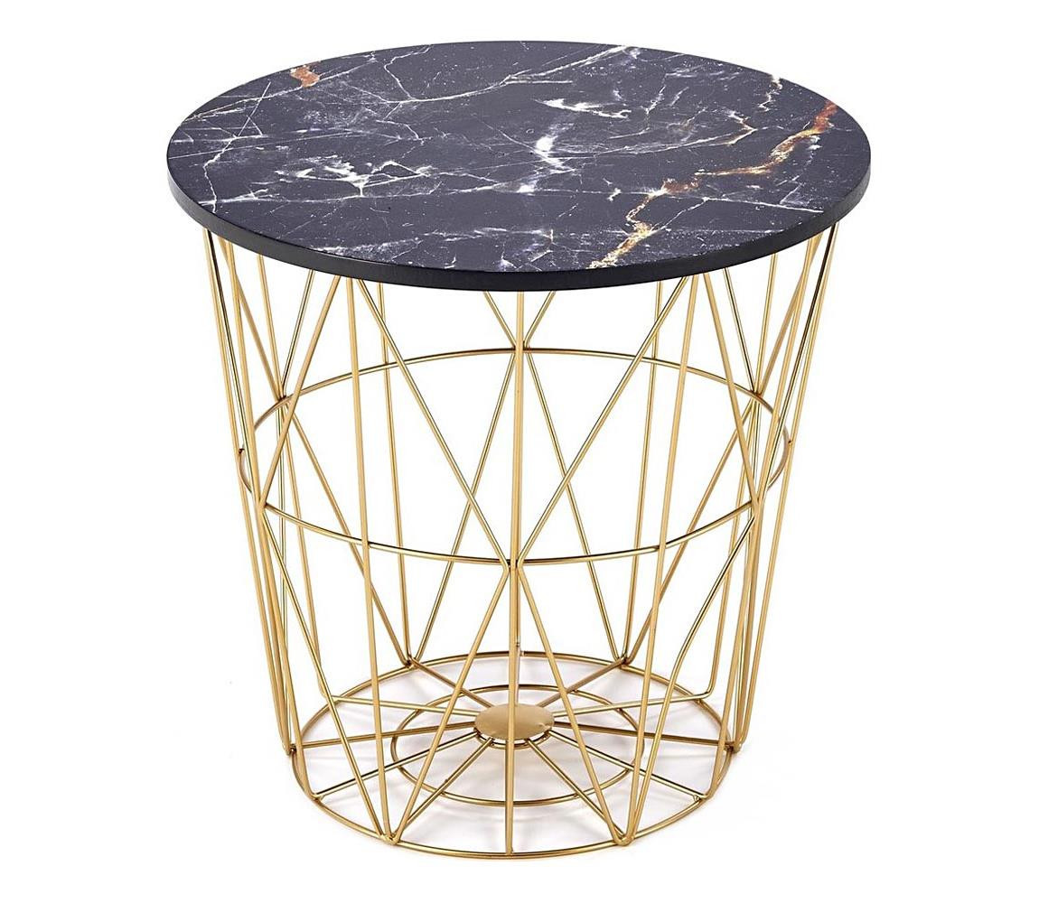 Halmar Konferenční stolek HARISSA 41x42 cm zlatá/černý dekor mramoru