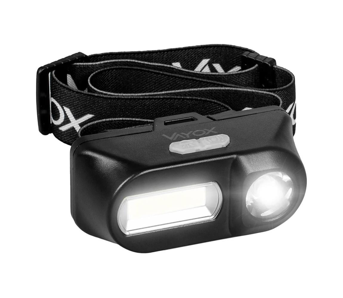 Vayox LED Stmívatelná nabíjecí čelovka 2xLED/5V IPX4 250 lm 2000 mAh