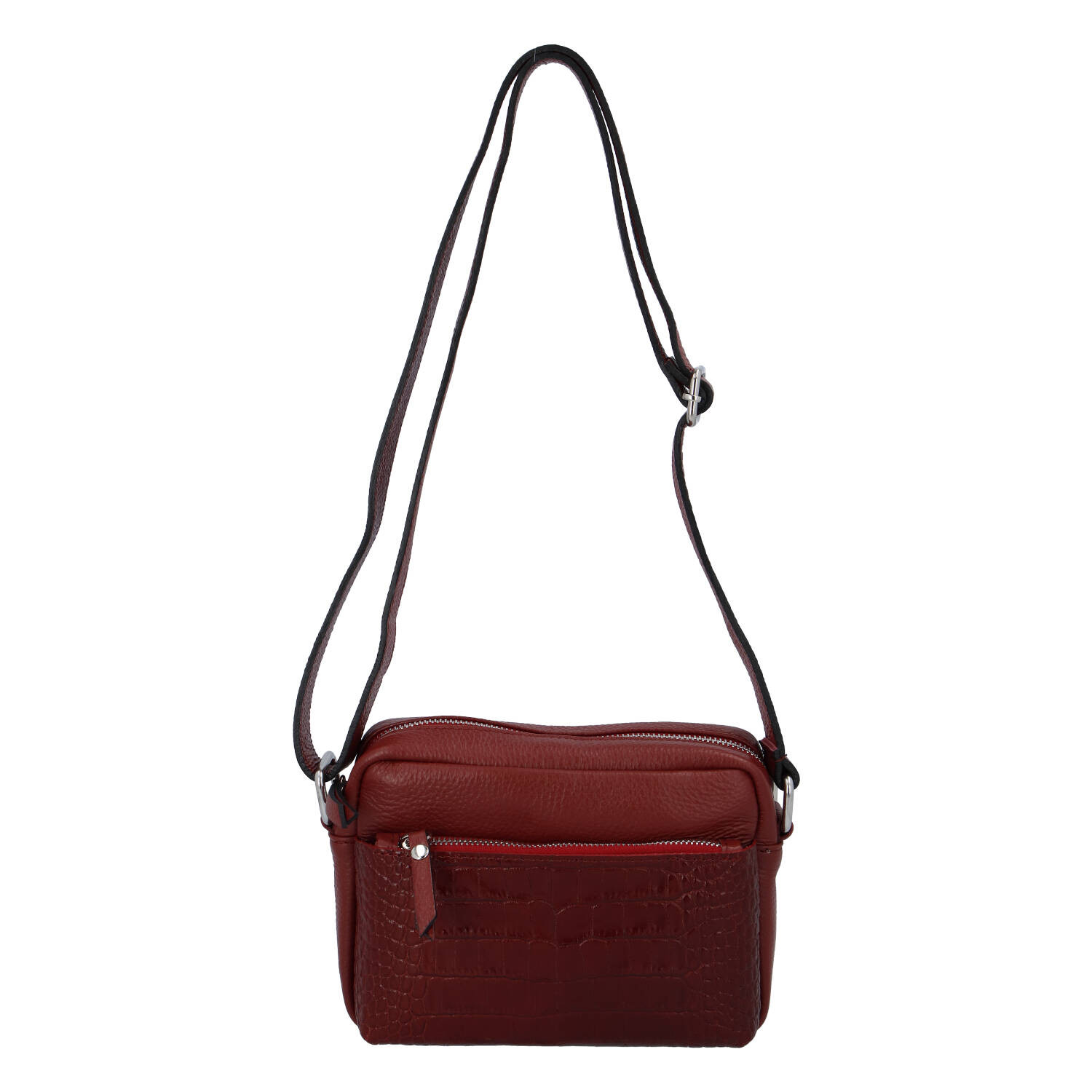 Dámská kožená crossbody kabelka tmavě červená - ItalY Kruba červená