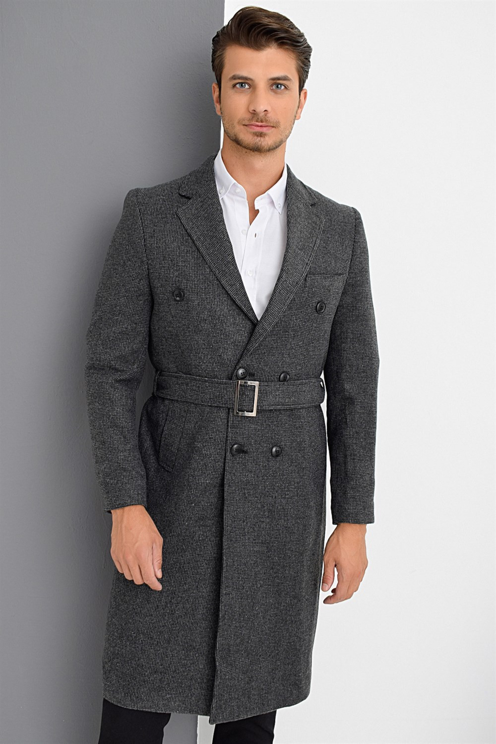 PLT8382 DEWBERRY MEN'S COAT-PATTERNED ANTHRACITE