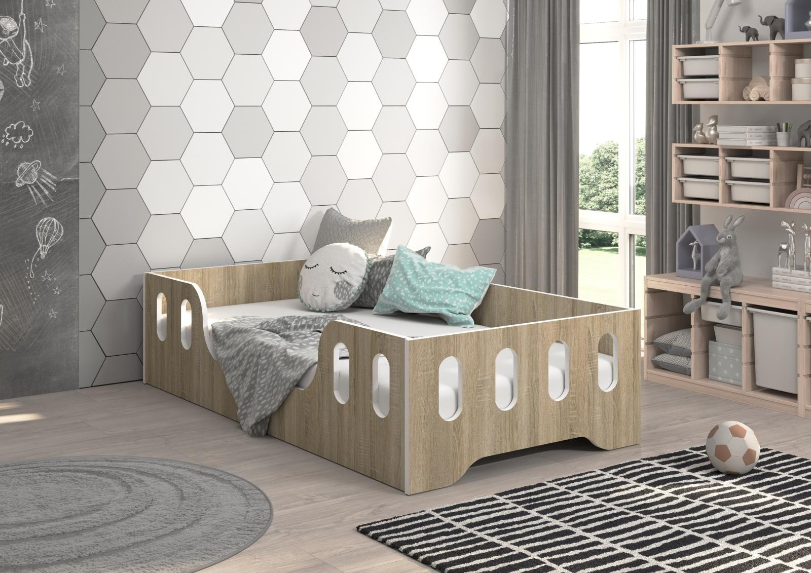 Dětská postel MONTESSORI LAKI 140 x 70 cm, Sonoma