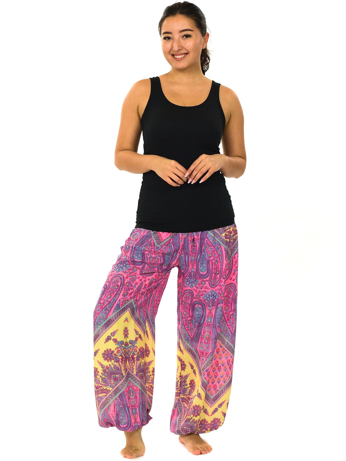 Himalife Kalhoty Paisley - růžová se žlutou Velikost: XXL/3XL