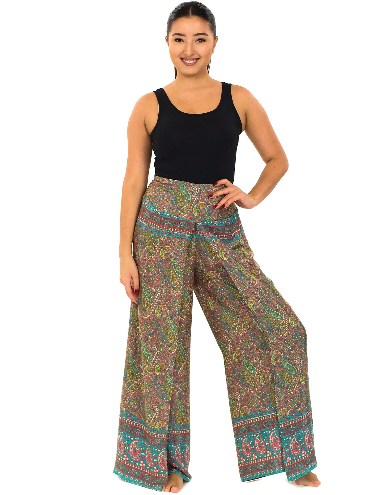 Himalife Zavinovací kalhoty Paisley - růžová s tyrkysovou Velikost: XXL/3XL