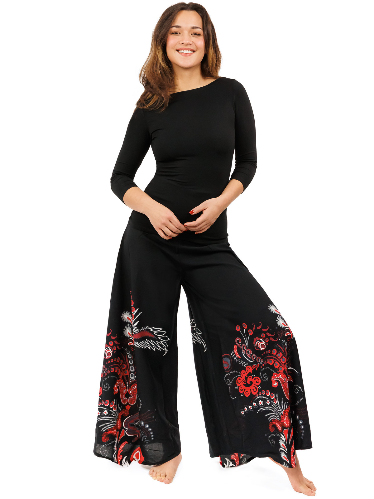 Himalife Široké kalhoty Samsa - černá s červenou Velikost: XXL/3XL