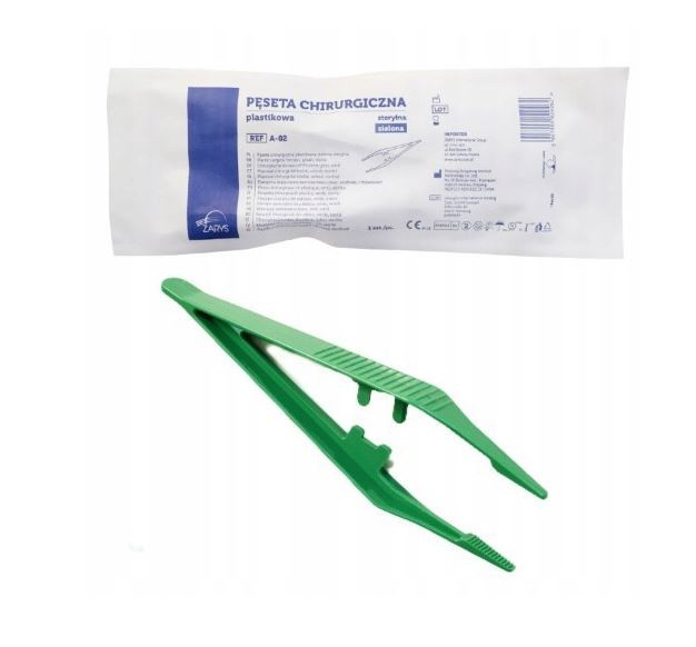 Zarys Jednorázová plastová pinzeta, sterilní, 1 ks, 13 cm, zelená
